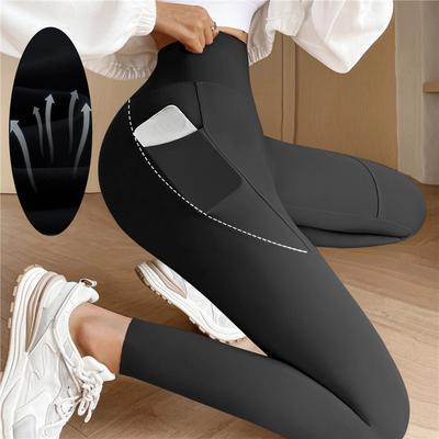 Leggings sem costura sólida com bolso feminino calças de treino macio roupas de fitness calças de yoga cintura alta ginásio wear leggings elastano