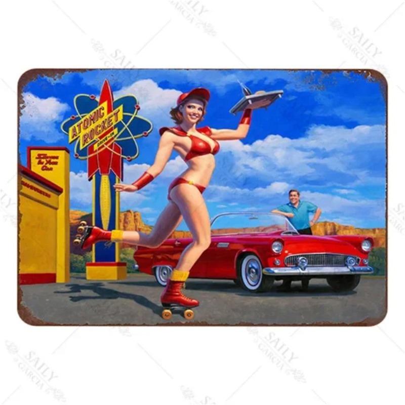 Pin-Up Girl Metal Sign, Retro Wall Art Decor