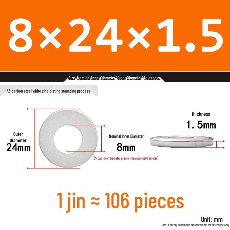 Extra Thick Galvanized Iron Flat Washer, Round, M3-M62