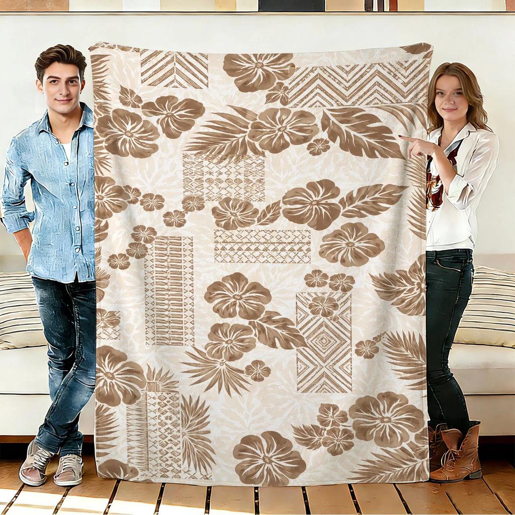 Tropical Floral&Geometric Pattern Flannel Blanket Soft Cozy Throws Travel Use