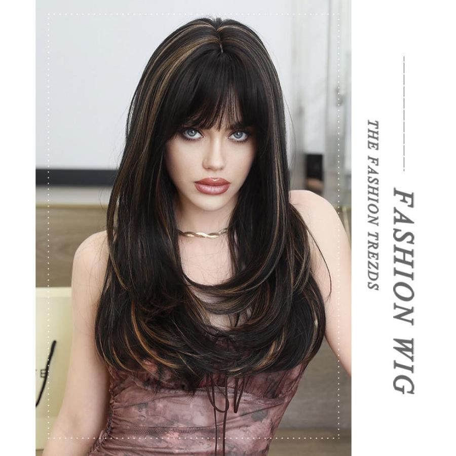 Women's Simulation Wig 65cm Hair Cospaly Long Straight Wig Full Headgear Rose Hair Net Headdress Beauty Decoration Wig
