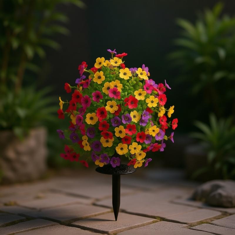 Artificial Plant Outdoor 22Inch Artificial Flower Ground Stake Weather Resistant Plastic Flower For Garden Patio Yard
