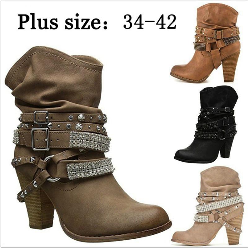 New Women Ankle Chelsea Boots Buckle Ladies Chunky Heel Leisure Shoes Size 34-42 New Women Ankle Chelsea Boots Buckle Ladies Chunky Heel Leisure Shoes Size 34-42