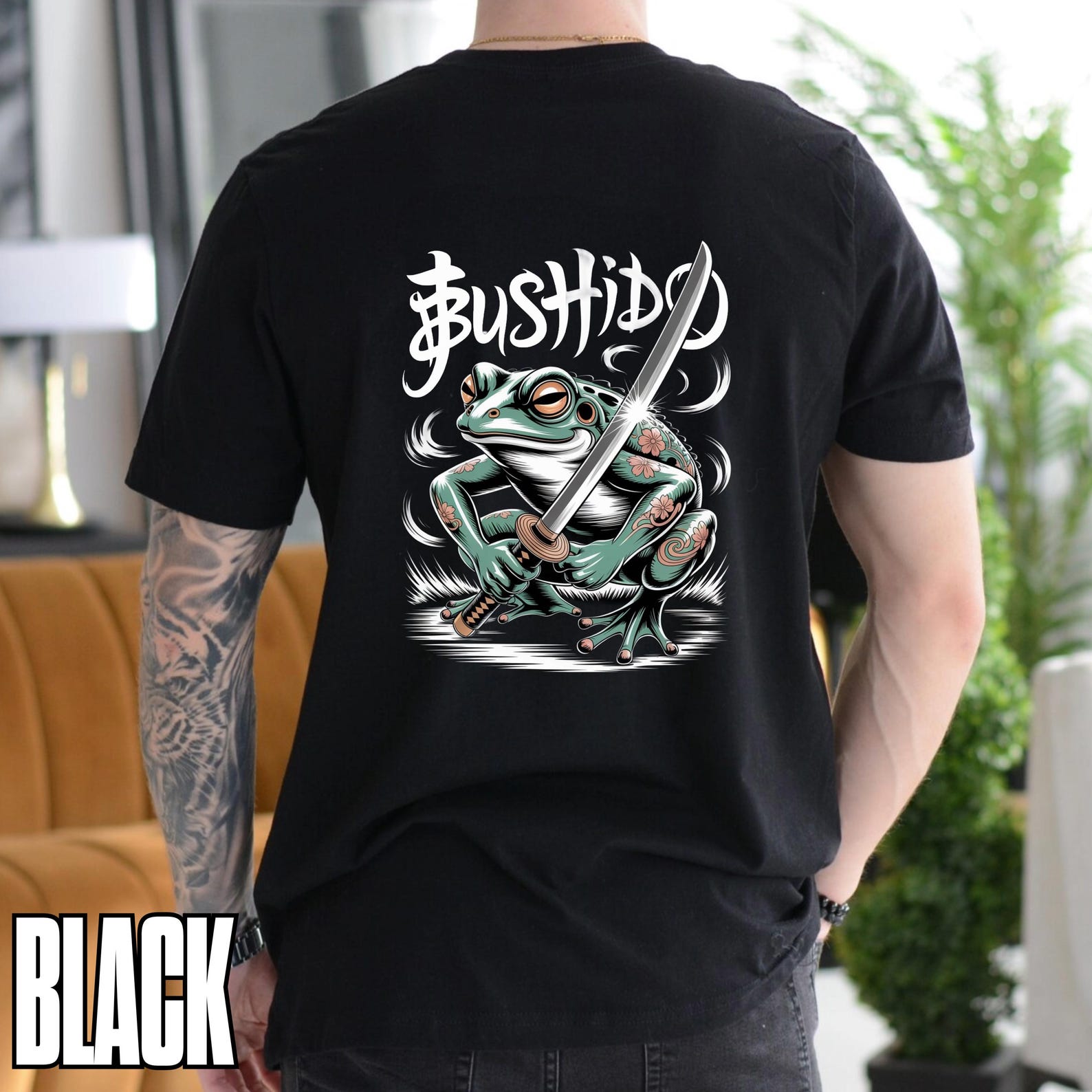 Bushido Frog Samurai T-Shirt: Japanese Streetwear, Anime Graphic Tee 2XL