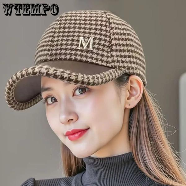 WTEMPO Women's Solid Color Warm Winter Printed Hats Office Ladies Outdoor Commuting Cold-proof Windproof Baseball Hats