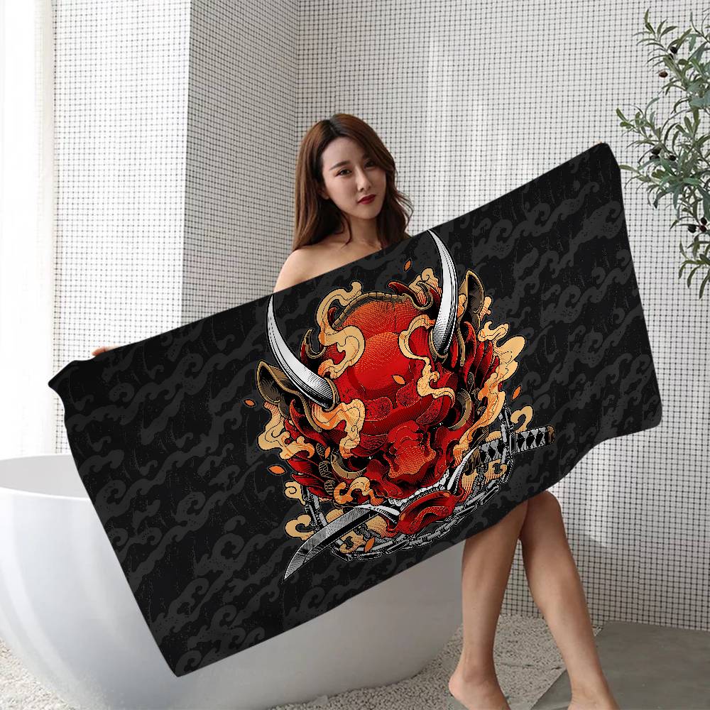 1pc Japan Samurai Oni Mask Microfiber Printed Beach Towel Mountain Climbing Yoga Beach Swimming Running Absorbent Soft Towel