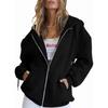 Damen Kordelzug Reißverschluss Niedliche Hoodies Herbstjacke Übergroß Lässige Sweatshirts mit Tasche