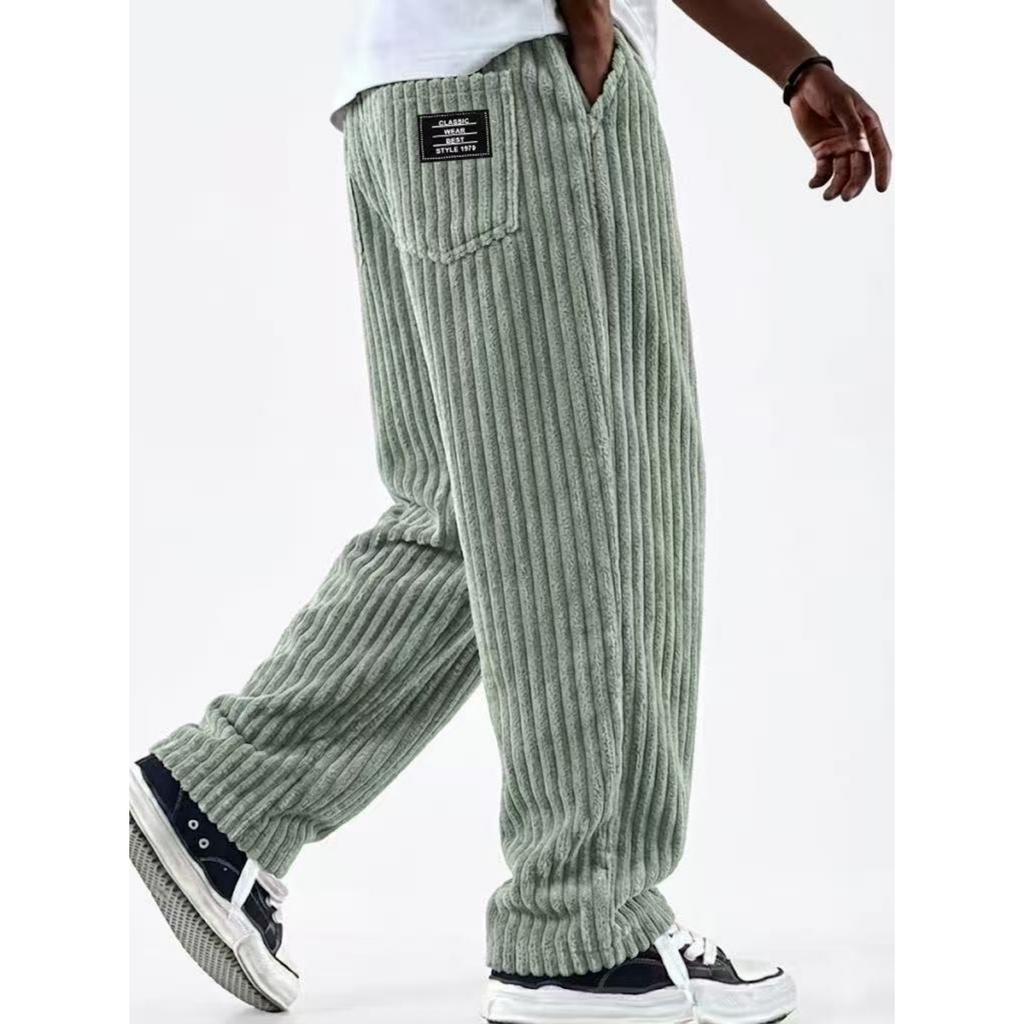 Herren American-Retro Vertikal gestreifte Cordhose - Lockere gerade geschnittene Freizeithose für Herren