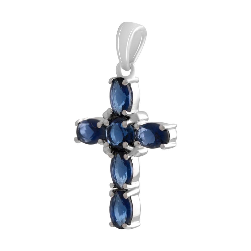 Silver Cross with Sapphire Nano 1.9ct (2140986)