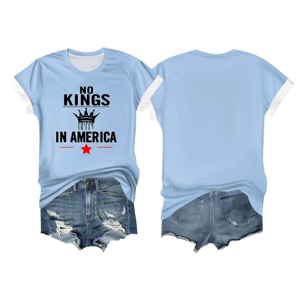 Women's Casual Printed T-shirt Round Neck Pullover Short-sleeved Top