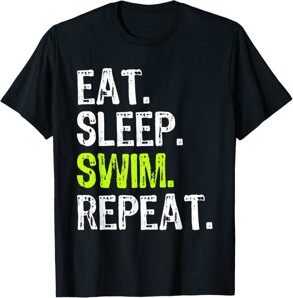 Eat Sleep Swim Repeat TShirt Print Original Design Gifts Cotton Vintage T Shirt Graphic T Shirts Camiseta Hombre