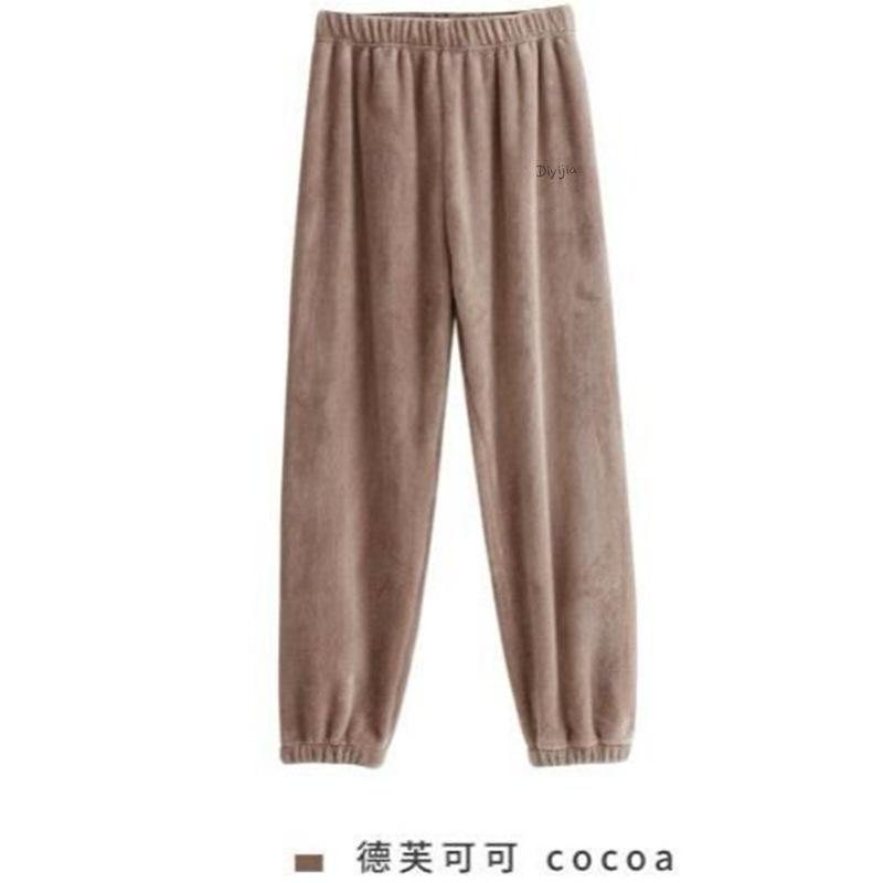 Women s Elastic Waist Jogger Pants Loose Fit Loungewear Trousers Double Sided Coral Fleece Warm Sleep Pants SIZE