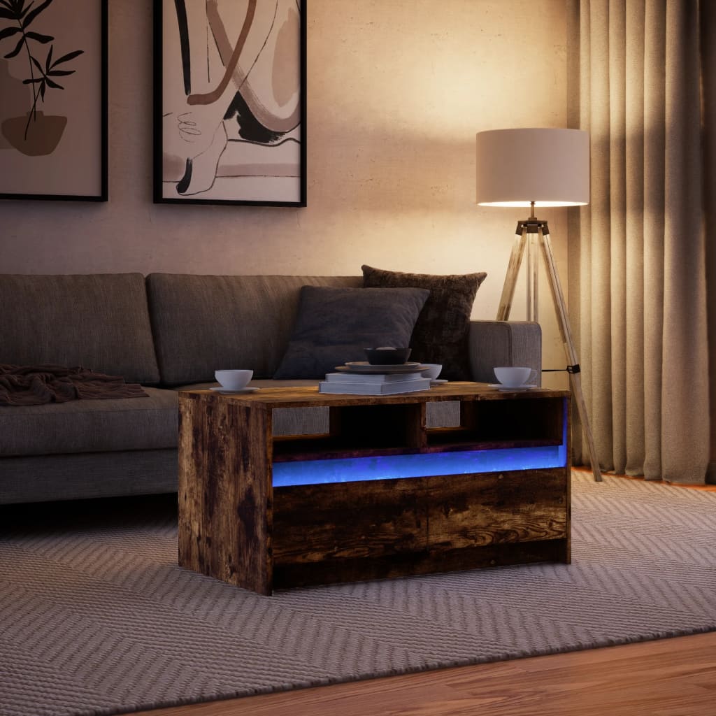 Vidaxl Stolik Kawowy Z Led, Przydymiony Dąb, Materiał Drewnopochodny