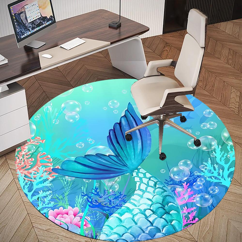 1 Stück Meerjungfrauenflosse Runder Stuhlunterlage Teppich - Rutschfest, Fußmatte für Büro, Schlafzimmer und Innendekoration c1125442