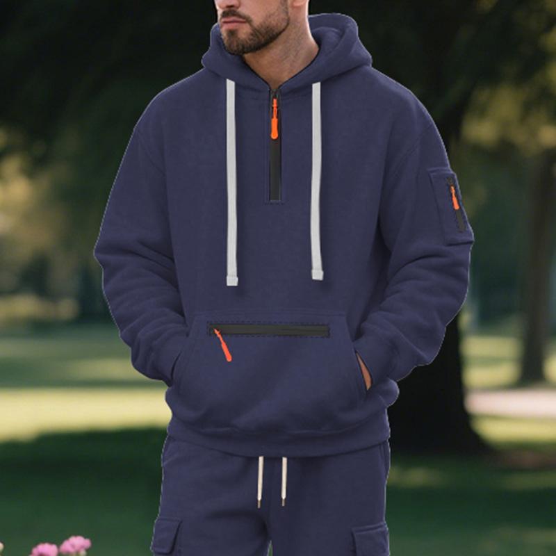 Men's Autumn/Winter Hooded Pullover Sweatshirt with Pockets and Thickened Velvet, Casual Sportswear