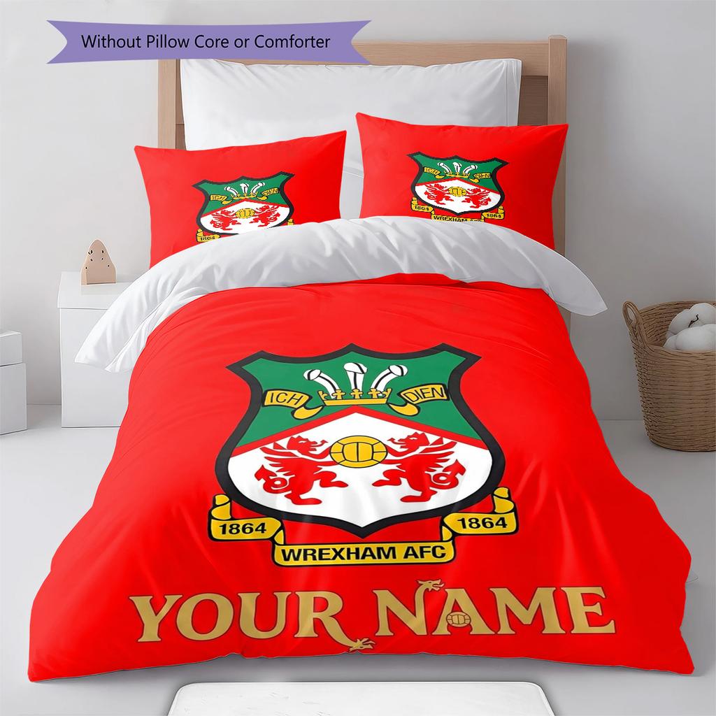 Wrexham Afc Crest Custom Name Pattern Bedding Quilt Set Quilt Cover Pillowcase Home Birthday Gift(1 * Duvet Cover + 2 * Pillowcase, Without Core)