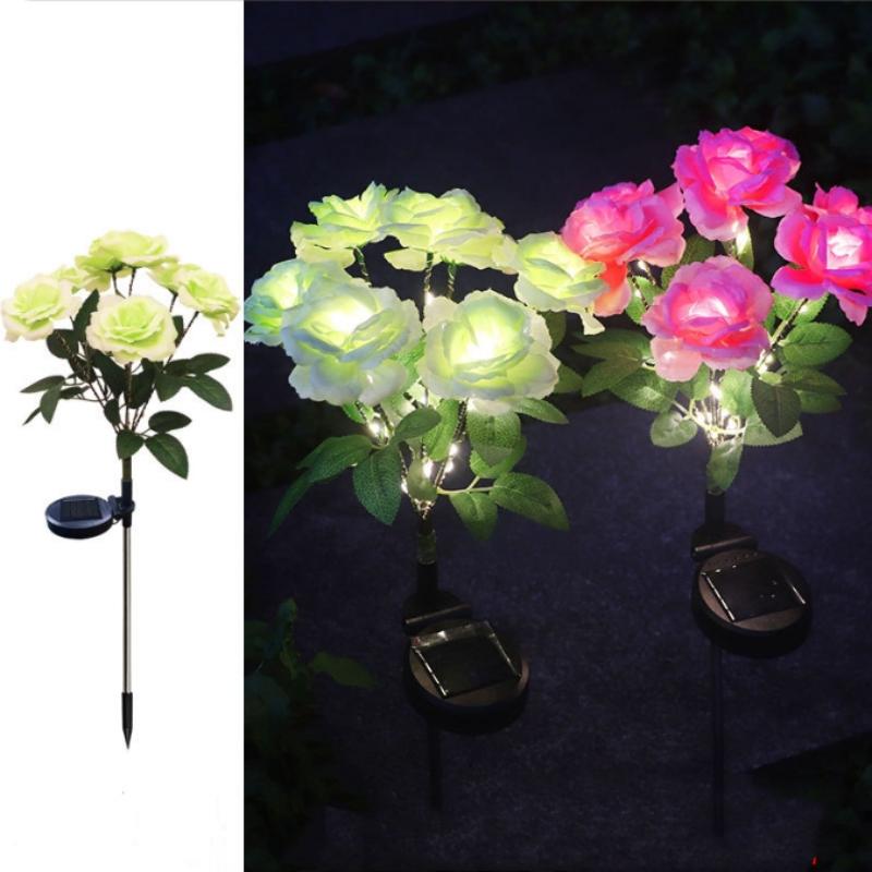 

Светодиодные 7-головые розовые фонари на солнечной батарее, цветочный декор для сада, наружное ландшафтное освещение для дорожек, декоративные атмосферные фонари для газона зелёный