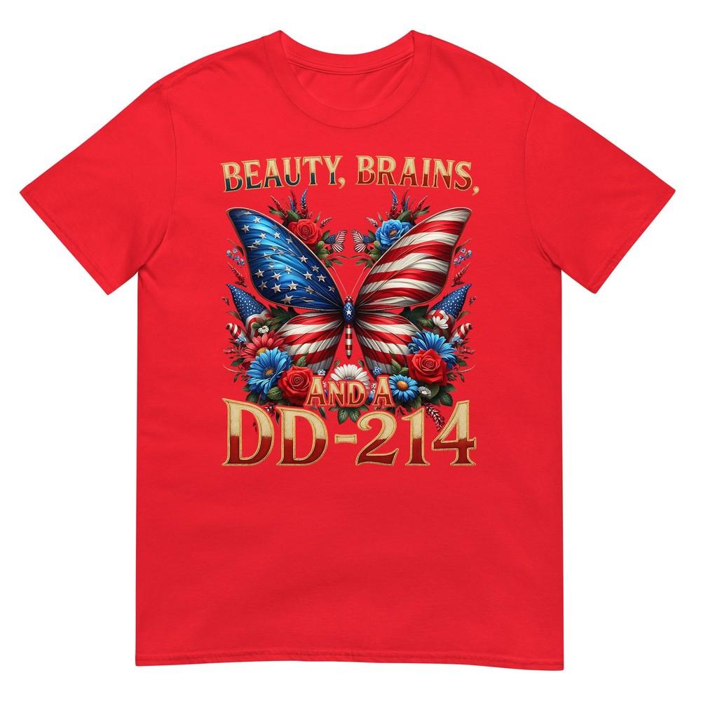 Female Veteran Army Floral Vintage Beauty Brains Us Tshirt