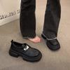 Fashion Sponge Cake Thick Soled Women's Small Leather Shoes New 2024 Spring Black Thick Heel Retro British Style Loafers Single Shoes