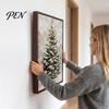 Decorative Christmas Tree Painting Wall Art, Light Up Snowy Pine Artwork, Rustic Framed Gift for Bedroom Office Canvas Art Farmhouse Home Kitchen