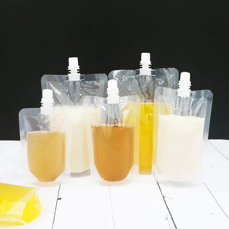 50/100PCS Clear Drink Pouches Packaging Liquid Bag With Nozzle Stand Up Sealed Suction Nozzle Bag Milk Tea Juice Bag Print Logo