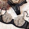 Summer Lace Ultra Thin Women Underwear French High Quality Feather Push Up Bra Set Sexy Brassiere and Hollow Panties Sets Ladies