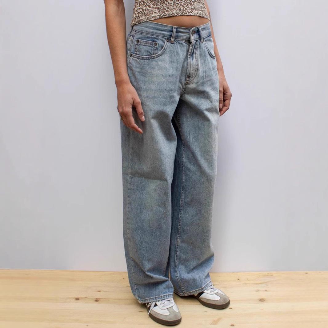 High Waist Distressed Wide Leg Denim Pants for Women XL