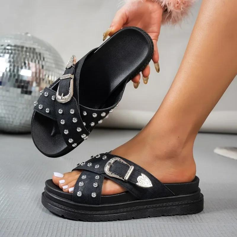 New Fashion Platform Sandals Blue Ladies Summer Dress Open Toe Beach Slippers Punk Gothic Wedge Heel Women Sandals Plus Size