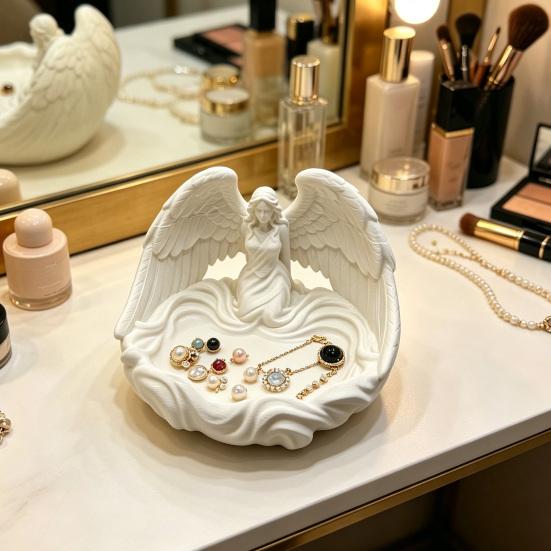 Jewelry Tray Angel Wings Decorative Storage Tray Multi-Purpose Perfume Storage Tray for Rings Earrings Bracelets Keys Crystal Balls