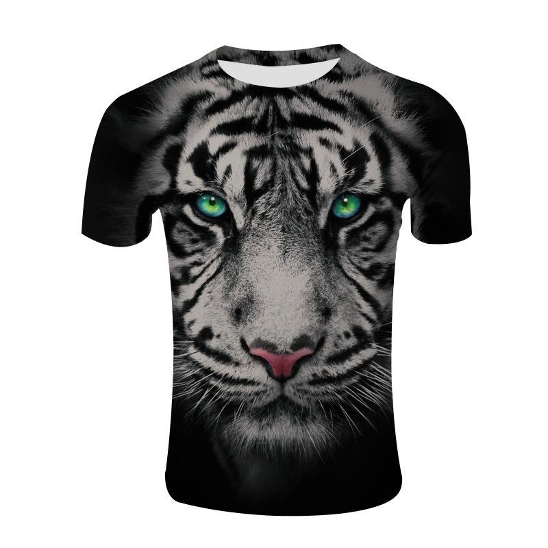 Casual 3D Tiger Head Printed Round Neck T-shirt Mesh Short Sleeve T-shirts
