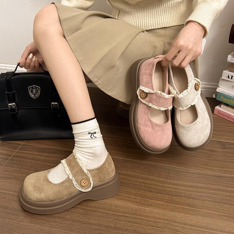 Japanese jk college wind round head lace Velcro Mary Jane shoes women's 2025 autumn new retro Mary Jane shoes
