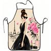 1pc Elegant Parisian Lady Floral Perfume Lipstick Art Print Apron, Durable and Easy To Clean, Adjustable Waistband, Polyester Material, for Kitchen Co
