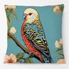 Vintage Bird Linocut Macaw Parrot Painting Cushion Covers Flower Garland Pillowcase for Sofa