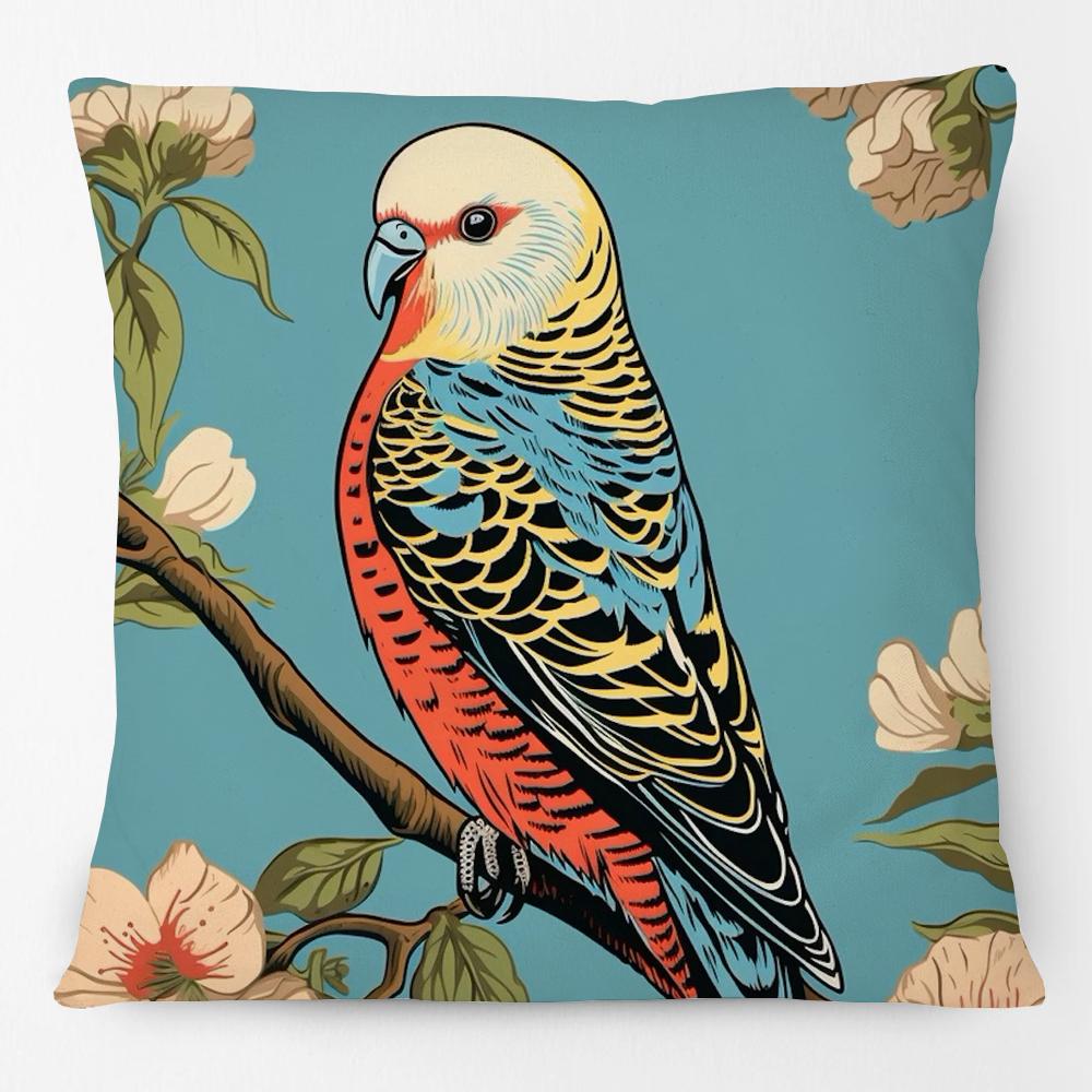 Vintage Bird Linocut Macaw Parrot Painting Cushion Covers Flower Garland Pillowcase for Sofa