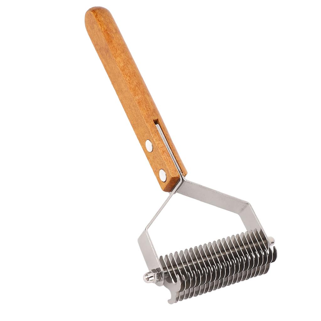 Pet Grooming Brush Stainless Steel Double Sided Dematting Deshedding Brush Dogs Shedding Tool with Wooden Handle