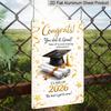 2D Flat, 1pc "Congrats Grad! Class of 2026" Aluminium Metal Wall Decor Sign - 8"x12" White & Gold Graduation Decor, Grad Cap & Diploma Wall Art