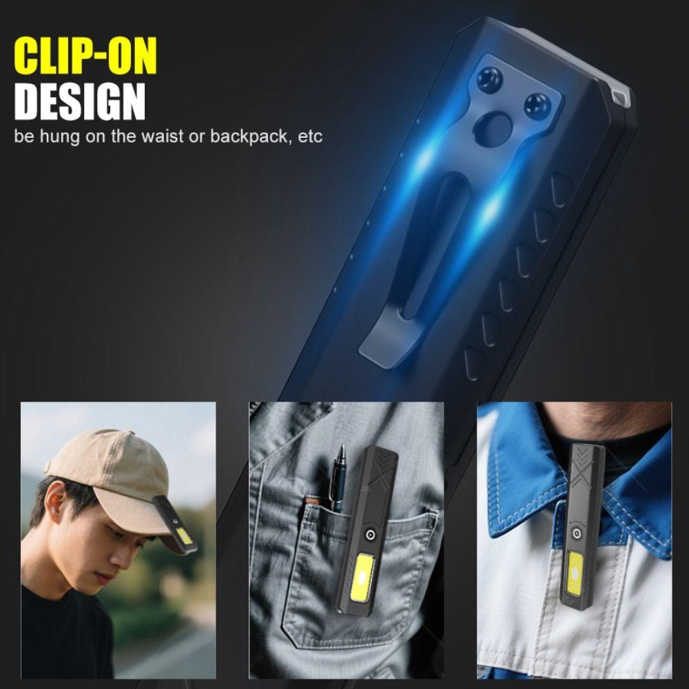 Rechargeable LED Keychain Flashlight with Magnet Back Clip Design Security Flashing Work Light Ultra-thin Multifunctional