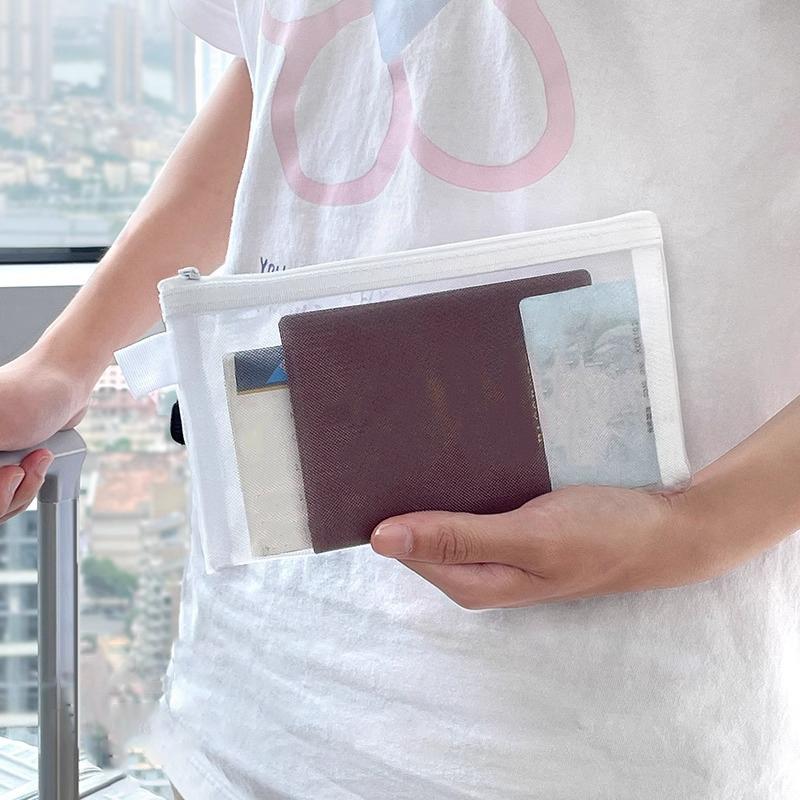 1/3/5Pcs Transparent Mesh Travel Passport Holder Portable Ticket Id Card Organizer Bag Zipper Document Pouch