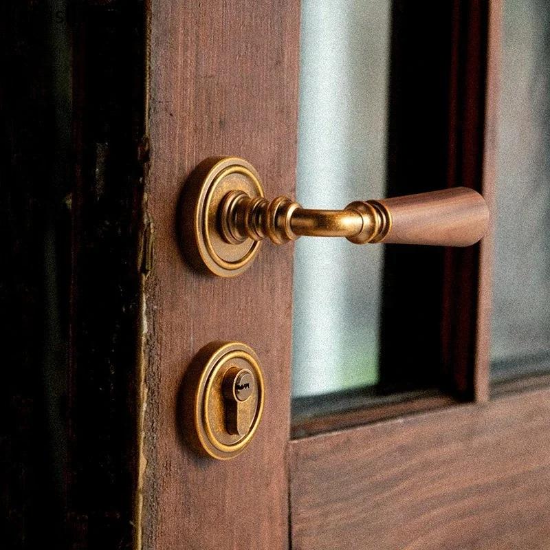 Zinc Alloy Door Lock Walnut Wood Handle Room Magnetic Lock Indoor Silent Lock Secure Split Locks Door Hardware Accessories