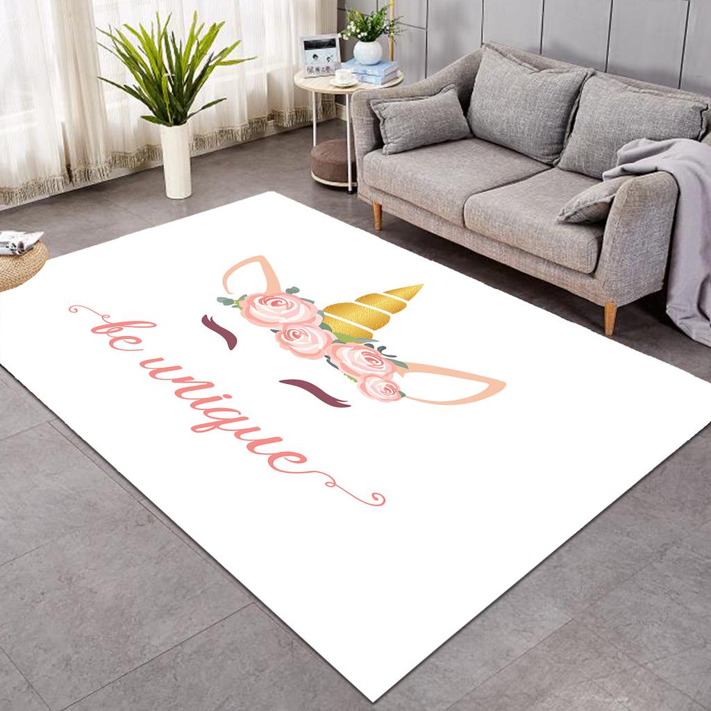 Cute Unicorn Carpet Cartoon Magical Animal Indoor Floor Mat Colourful Floral Area Rug for Kids Girls Living Room Decor Doormat