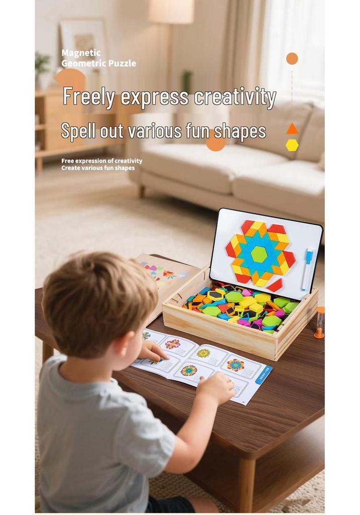 Magnetic Geometric Building Blocks: Children's Educational Wooden Puzzle for Early Learning and Parent-Child Interaction.