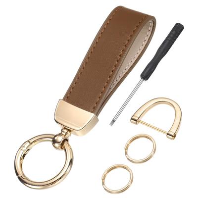 Leather Wristband Keychain Car Key Holder with Key Ring for ID Cards Brown [uxcell] 5-inch & Anti-Drop D-Ring, Unisex, & Wallets,