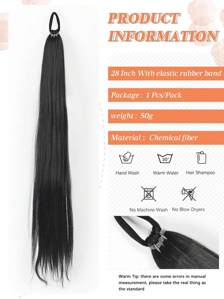 Synthetic 28 Inch Braided Ponytail Extension Long Straight With Rubber Band Braided Ponytail For Women's Daily Use