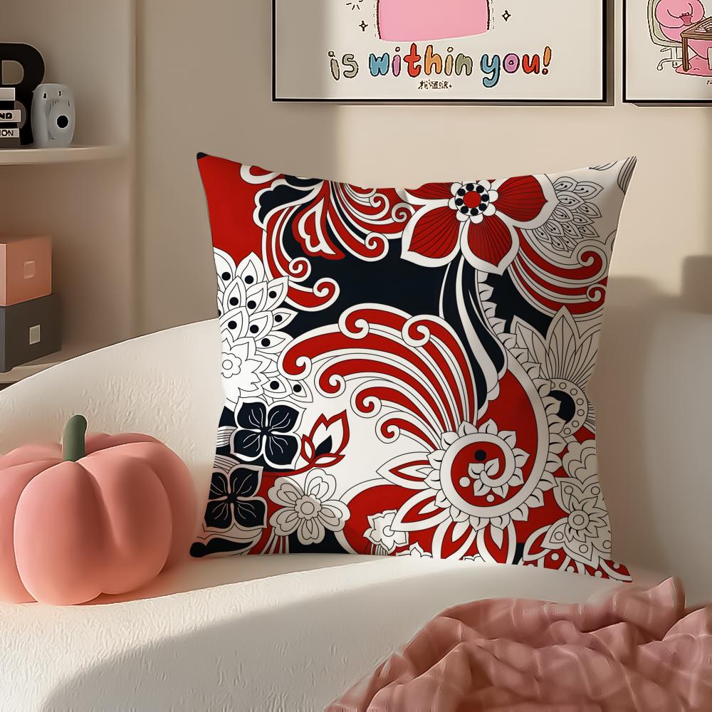 Vibrant Intricate Indonesian Art BBadik Indonesia Cushion Cover Pillowcase Short Plush Invisible zipper Room Sofa Cushion Cover