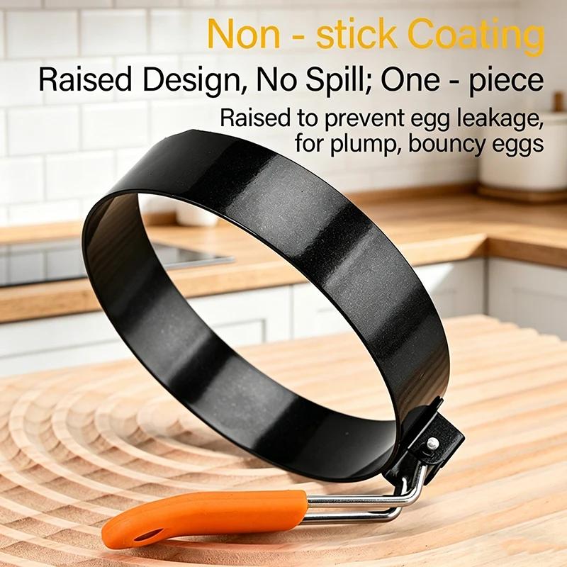 Fried Egg Ring Stainless Steel with Heat  Resistant Silicone Handle Non-Stick Fried Egg Mold Scrambled Eggs Form
