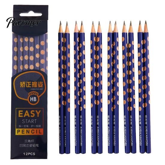 Children Writing Tool 12Pcs Triangle Grip Pencil Set with Ergonomic Finger Holes Students Lead-free Posture Correction for Beginners & Calligraphy