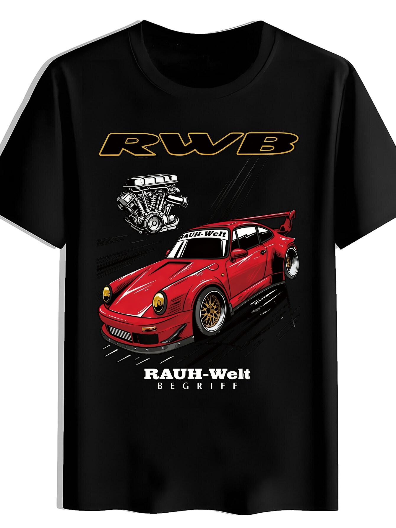 T-shirt Red Sports Car Large Engine Print XXXL