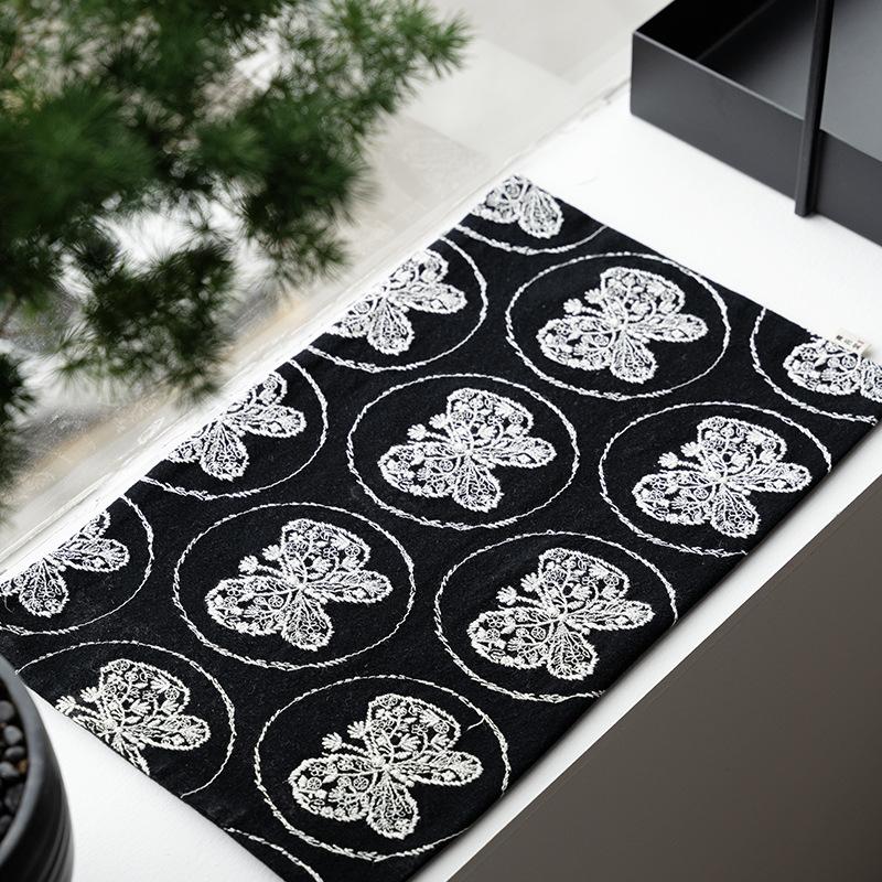 National wind cotton cloth flower embroidery dry bubble mat Chinese zen tea ceremony accessories tablecloth tea mat