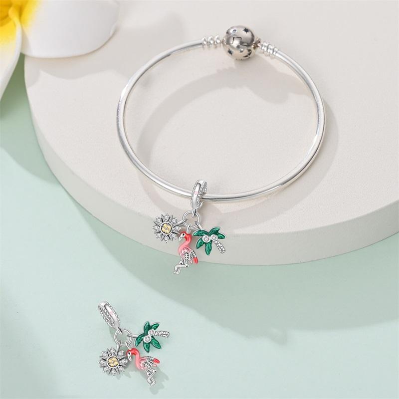 Springtime Copper Flamingo Cactus Sunflower Animal Charms Beads Fit Pandach Original Bracelets Diy Jewelry Gift