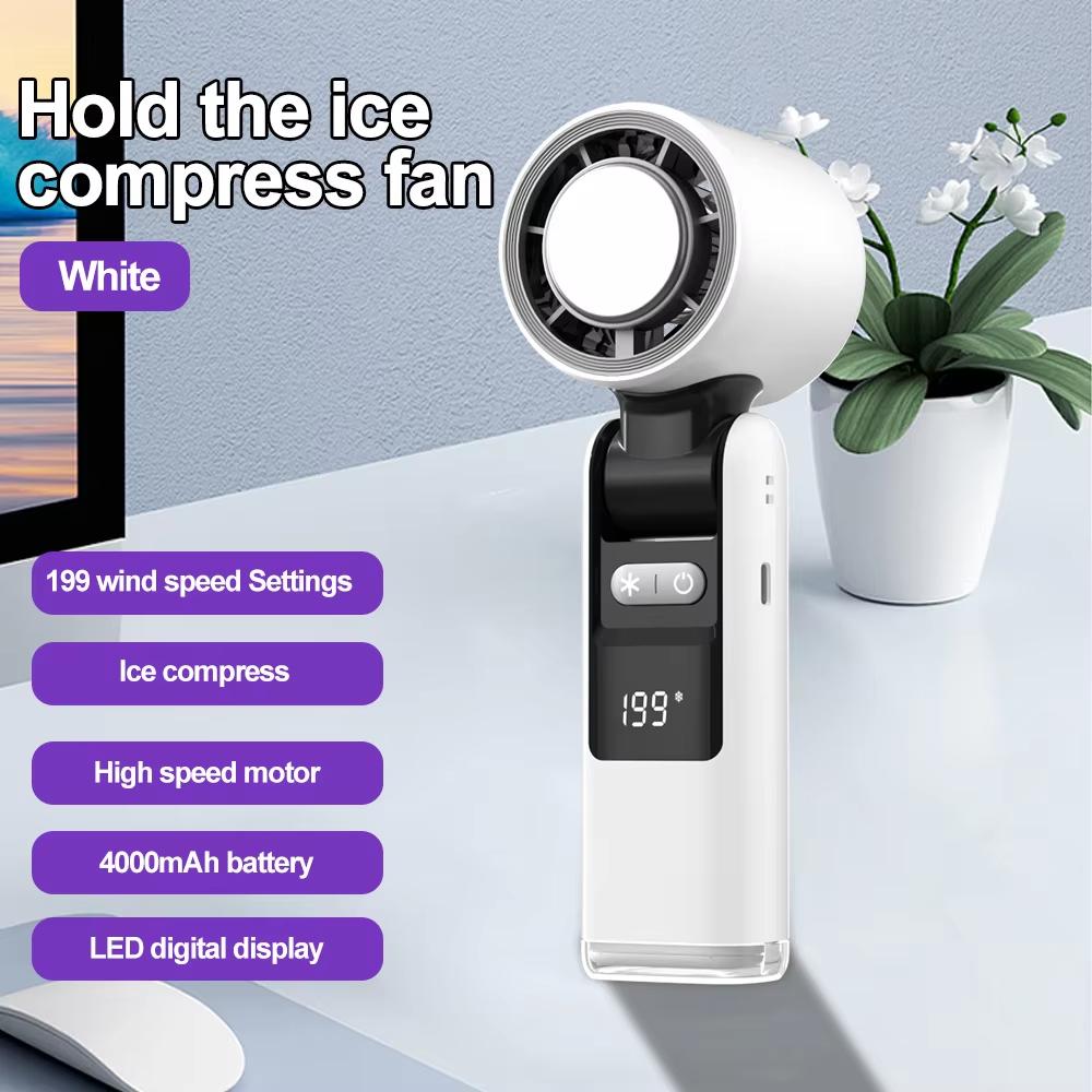 Handheld Portable Cooling Fan 199-Speed LED Ice Folding Folding Neck Fan 4000mAh Ultra Long Life Suitable For Camping And Hiking